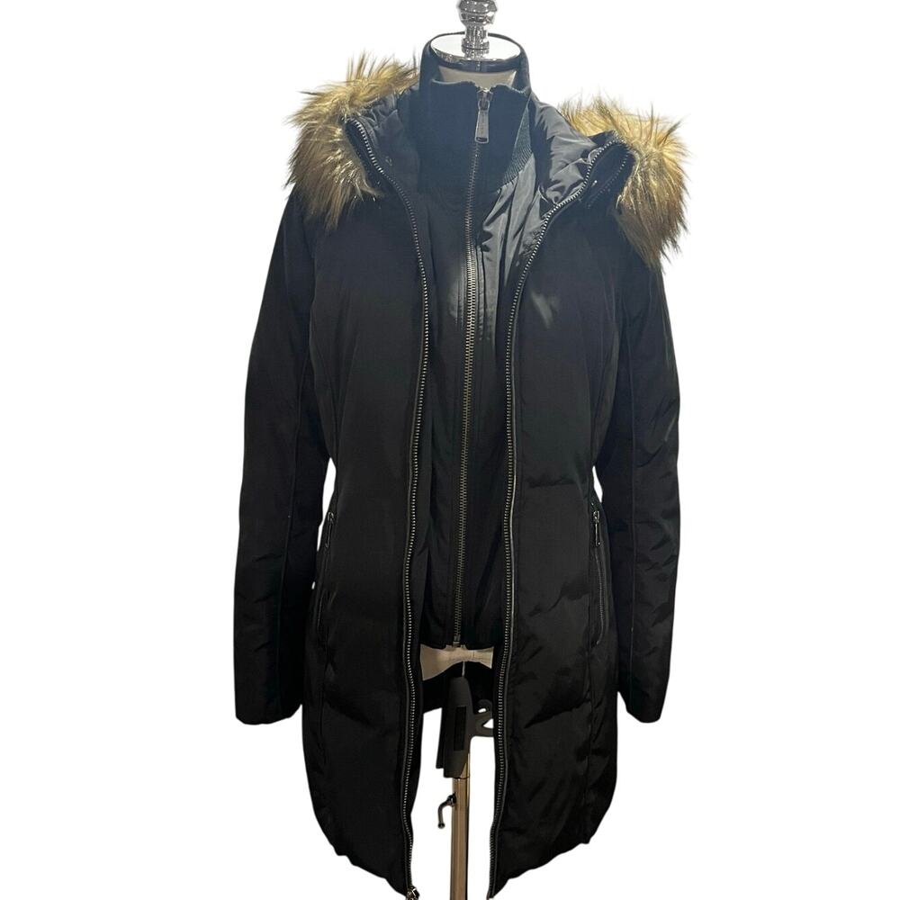 Michael Michael Kors Black Down 
Puffer Down Coat Jacket‎ Faux Fur Hood Sz Sm